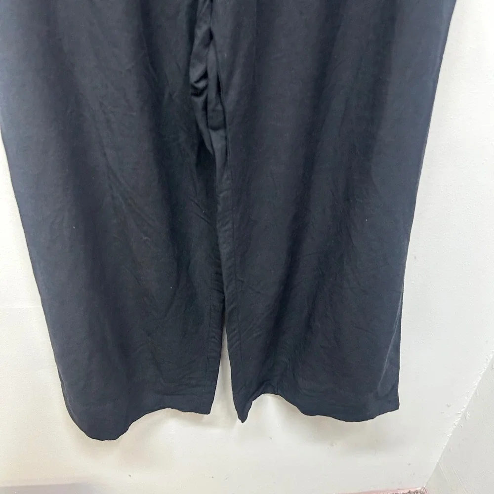 HM Womens Black Linen Blend Wide Leg Pants Paperbag Waist pull-on minimalist